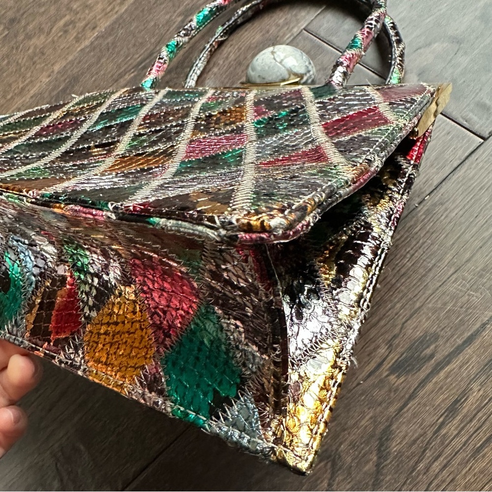 Marie Laure Rectangle Frame Bag Multicolored Patch Chamorel Python Handbag RARE - Picture 14 of 16